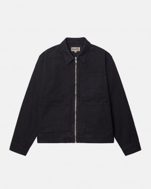 Stussy Zip Work Jacket Overdyed Men Denim Black / Black | VAR-1953