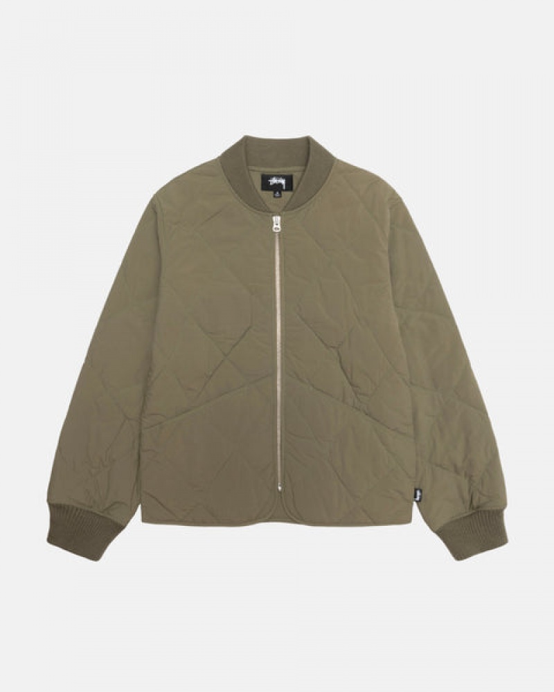 Stussy 8 Ball Quilted Liner Jacket Men Jackets Olive | TLU-8697