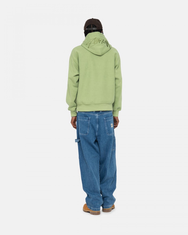 Stussy Back Hood Applique Hood Men Sweatshirts Green | BGD-9158