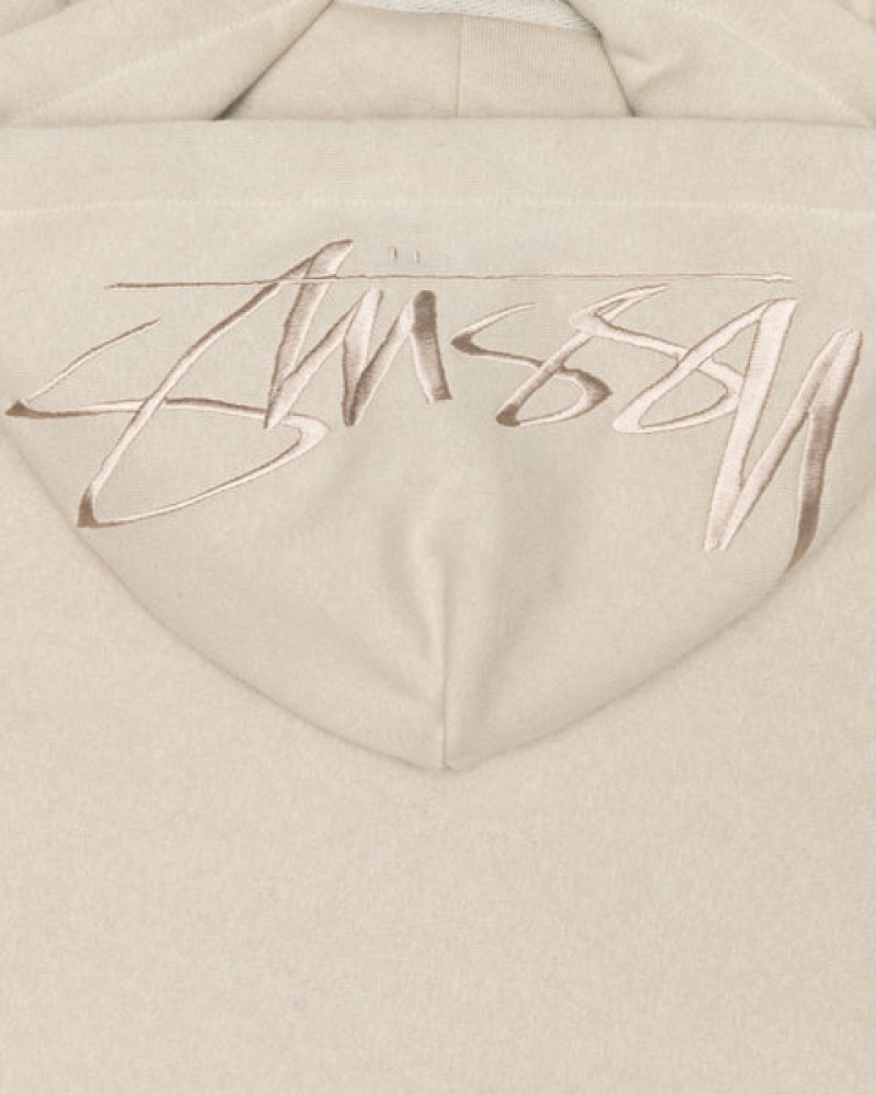 Stussy Back Hood Applique Hood Men Sweatshirts Khaki | QUH-5580