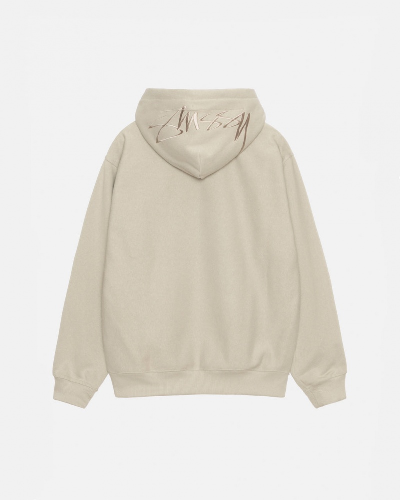 Stussy Back Hood Applique Hood Men Sweatshirts Khaki | QUH-5580