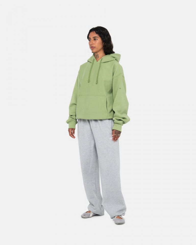 Stussy Back Hood Applique Hood Women Sweatshirts Green | NJL-4017