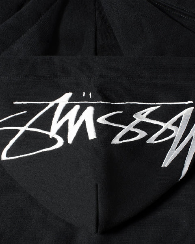 Stussy Back Hood Applique Hoodie Men Hoodie Black | SZK-3342