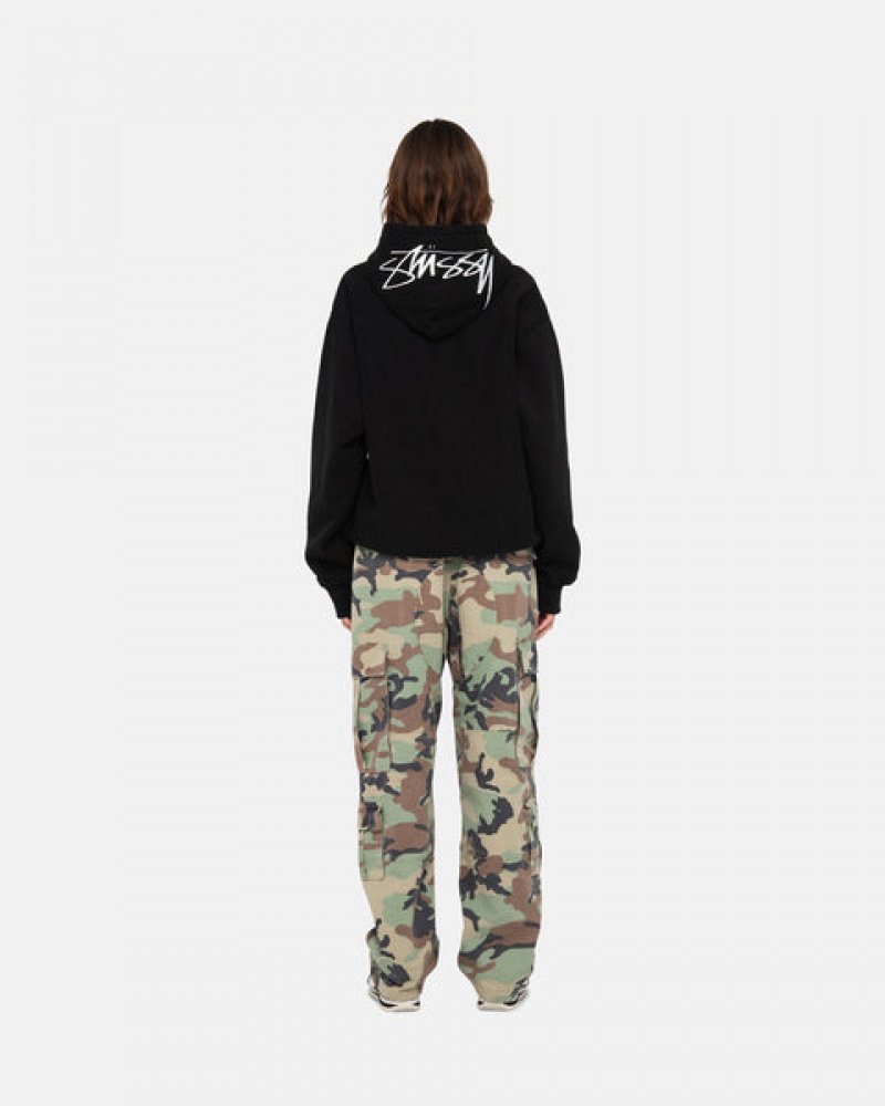 Stussy Back Hood Applique Hoodie Men Hoodie Black | SZK-3342