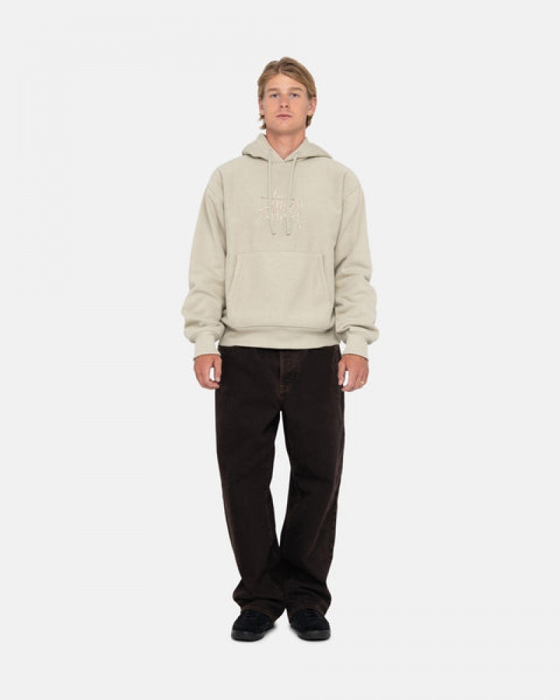 Stussy Basic Applique Hood Men Sweatshirts Khaki | HLX-6404