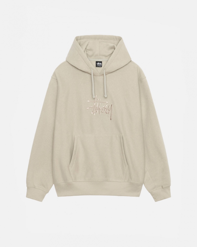 Stussy Basic Applique Hood Men Sweatshirts Khaki | HLX-6404