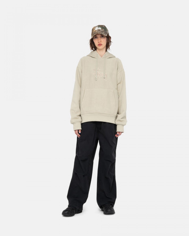 Stussy Basic Applique Hood Women Sweatshirts Khaki | OYC-1975