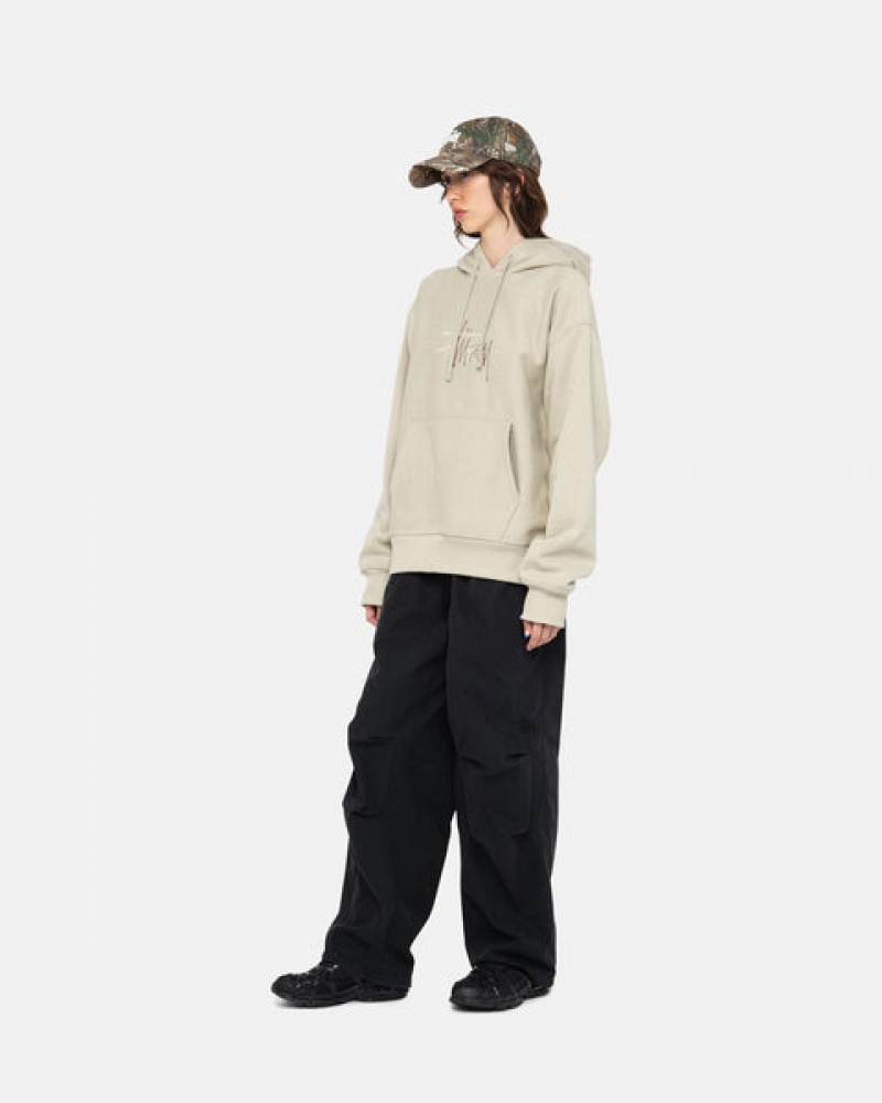 Stussy Basic Applique Hood Women Sweatshirts Khaki | OYC-1975