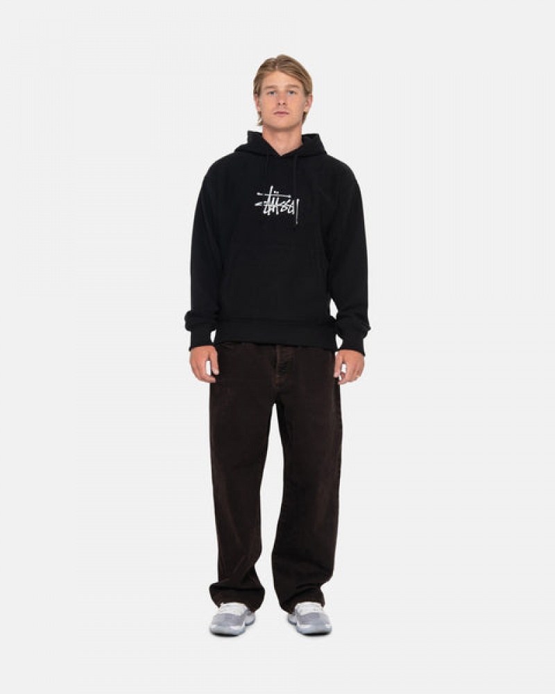 Stussy Basic Applique Hoodie Men Hoodie Black | IHY-8829