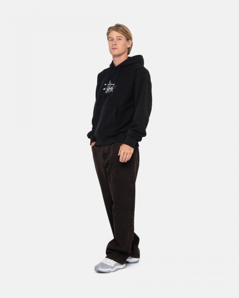 Stussy Basic Applique Hoodie Men Hoodie Black | IHY-8829