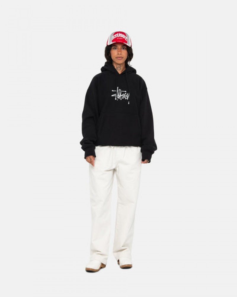 Stussy Basic Applique Hoodie Men Hoodie Black | IHY-8829