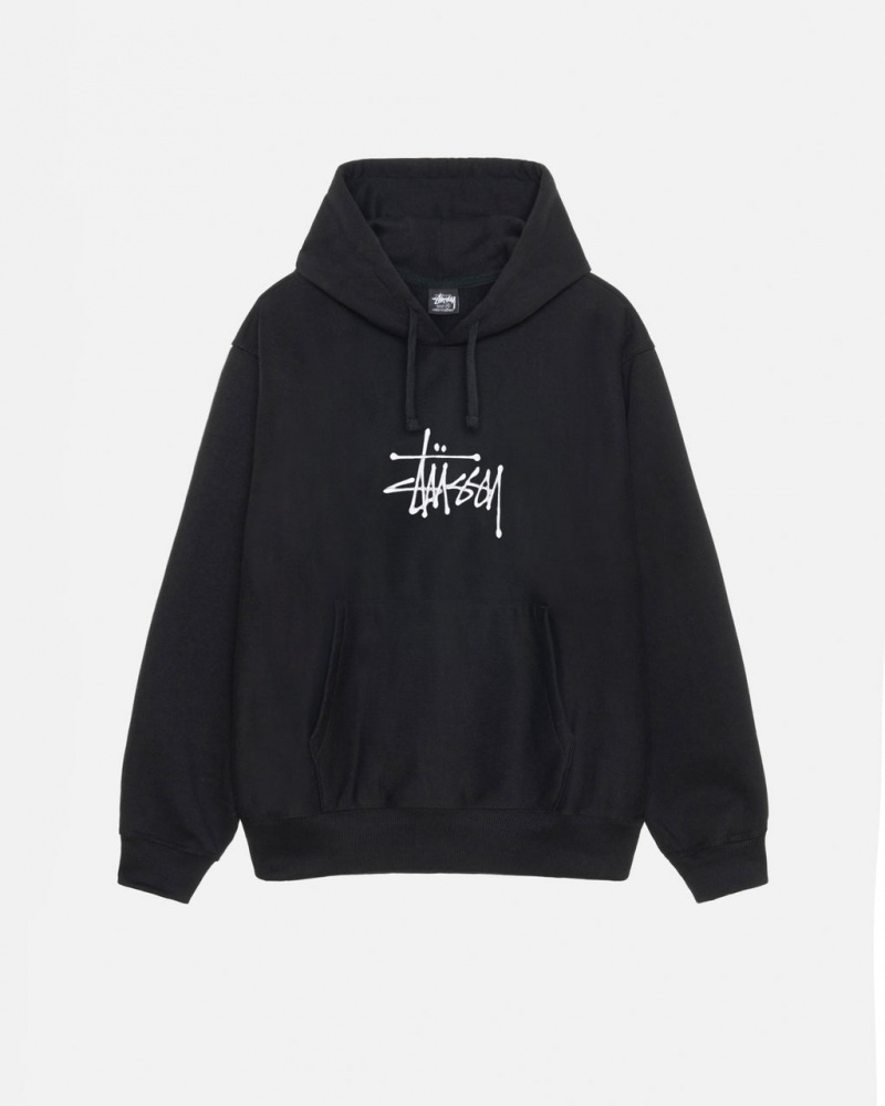 Stussy Basic Applique Hoodie Men Hoodie Black | IHY-8829