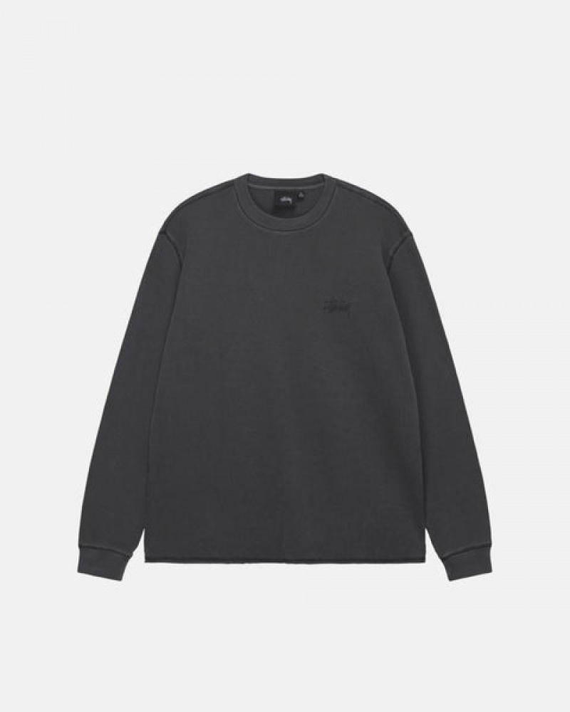 Stussy Basic Stock Ls Thermal Men Tops Black | FCG-9648