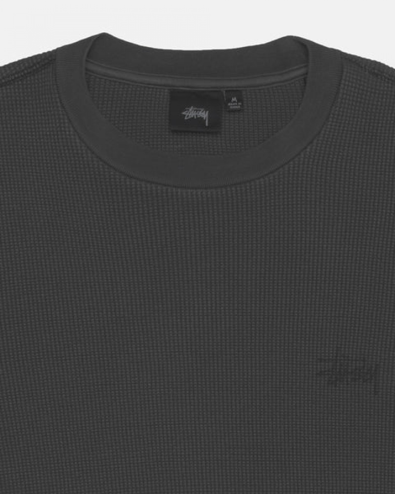 Stussy Basic Stock Ls Thermal Men Tops Black | FCG-9648