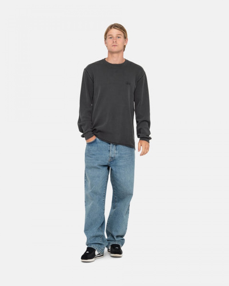 Stussy Basic Stock Ls Thermal Men Tops Black | FCG-9648