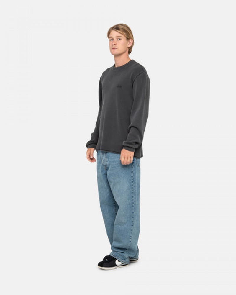 Stussy Basic Stock Ls Thermal Men Tops Black | FCG-9648