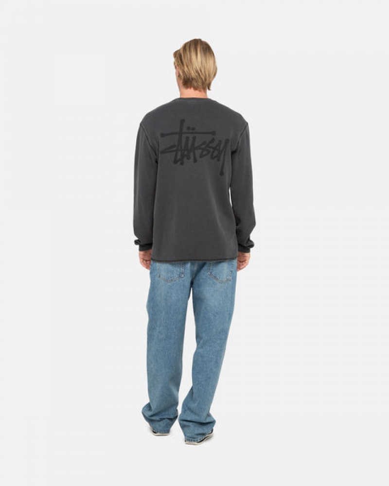 Stussy Basic Stock Ls Thermal Men Tops Black | FCG-9648