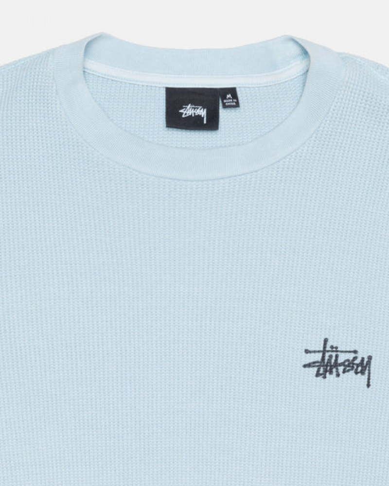 Stussy Basic Stock Ls Thermal Men Tops Light Blue | RTY-0768