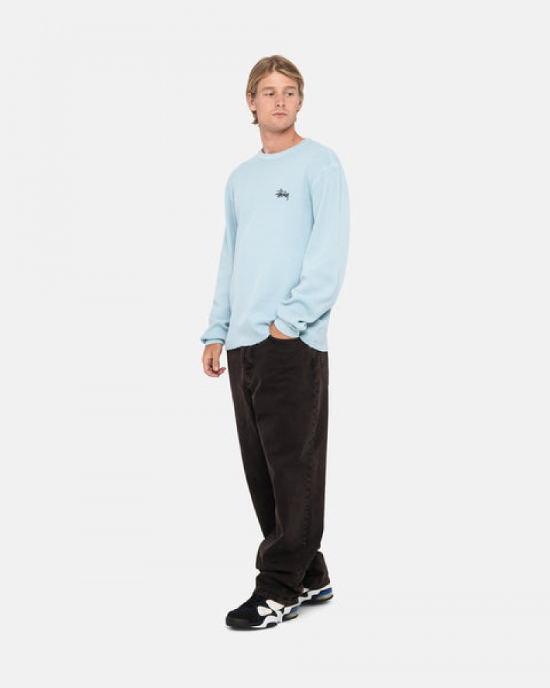 Stussy Basic Stock Ls Thermal Men Tops Light Blue | RTY-0768