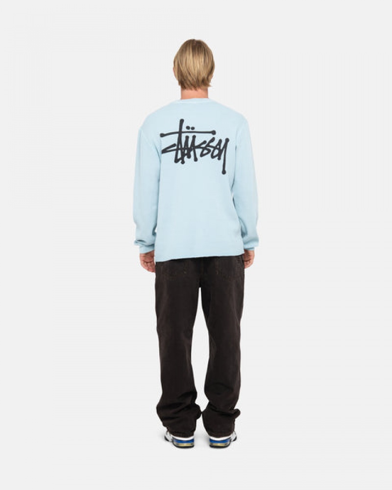 Stussy Basic Stock Ls Thermal Men Tops Light Blue | RTY-0768