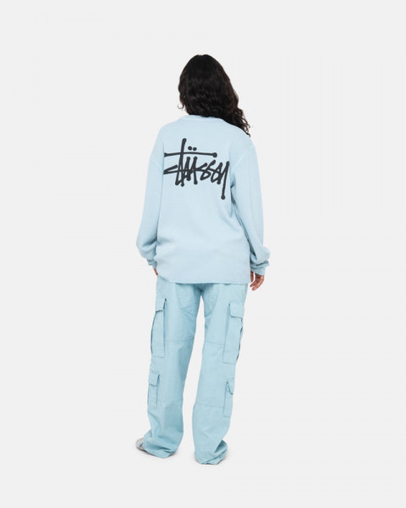 Stussy Basic Stock Ls Thermal Men Tops Light Blue | RTY-0768