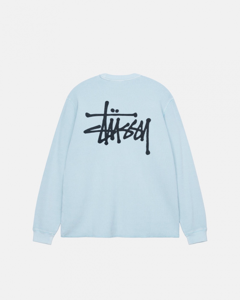 Stussy Basic Stock Ls Thermal Men Tops Light Blue | RTY-0768