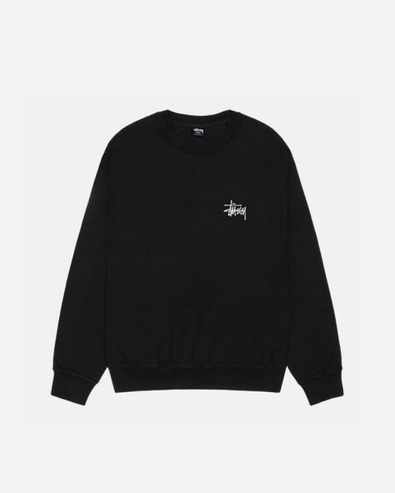 Stussy Basic Stüssy Pigment Dyed Crew Men Sweatshirts Black | ZIE-9749