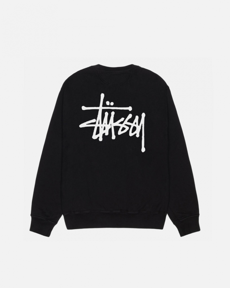 Stussy Basic Stüssy Pigment Dyed Crew Men Sweatshirts Black | ZIE-9749