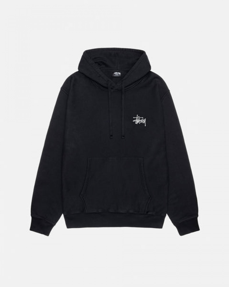 Stussy Basic Stüssy Pigment Dyed Hoodie Men Hoodie Black | FIZ-8731