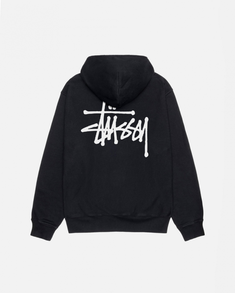 Stussy Basic Stüssy Pigment Dyed Hoodie Men Hoodie Black | FIZ-8731