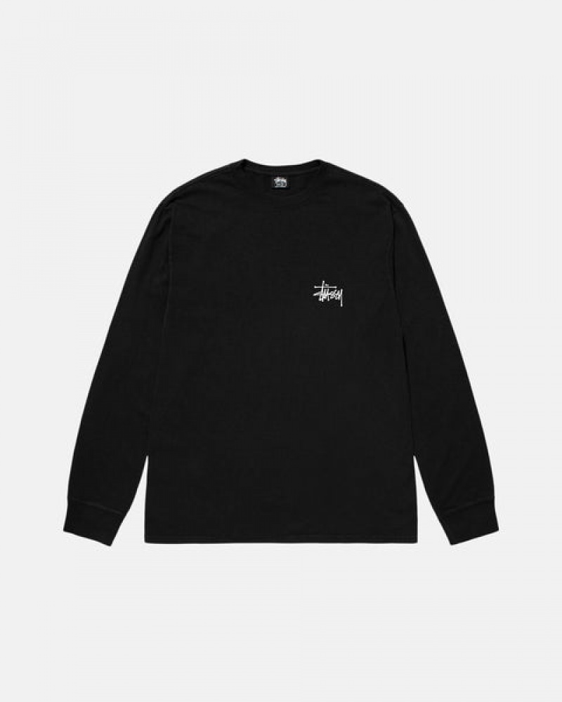 Stussy Basic Stüssy Pigment Dyed Ls Tee Men T Shirt Black | FGG-2152