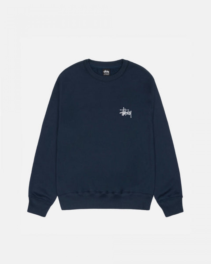 Stussy Basic Stussy Crew Men Sweatshirts Navy | OCL-8495