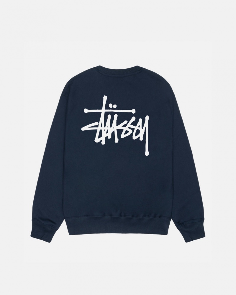 Stussy Basic Stussy Crew Men Sweatshirts Navy | OCL-8495