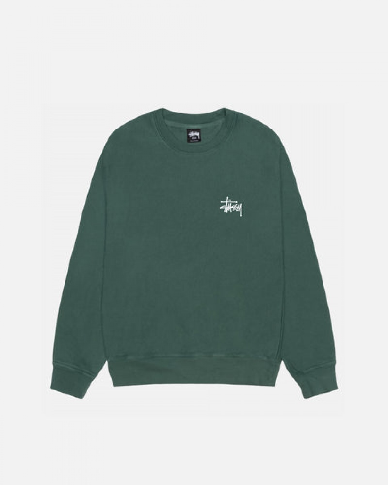 Stussy Basic Stussy Crew Pigment Dyed Men Sweatshirts Green | IAF-5656