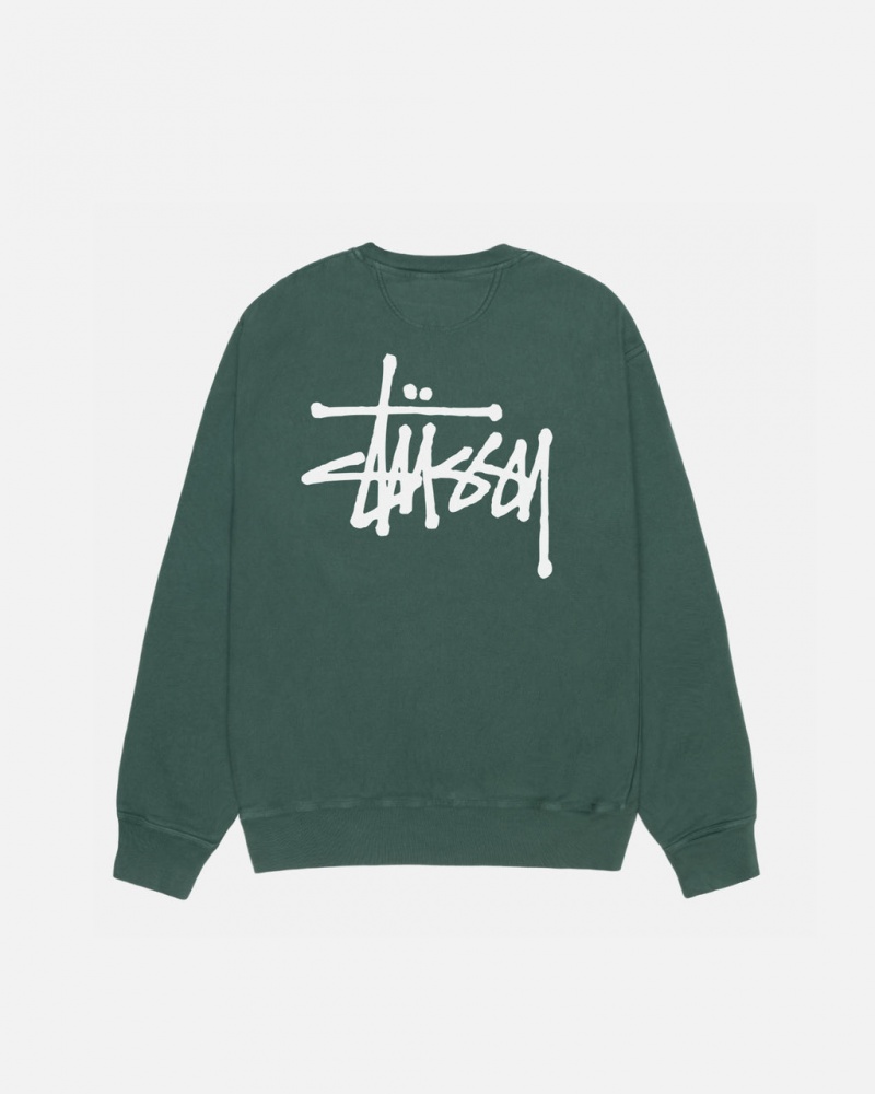 Stussy Basic Stussy Crew Pigment Dyed Men Sweatshirts Green | IAF-5656