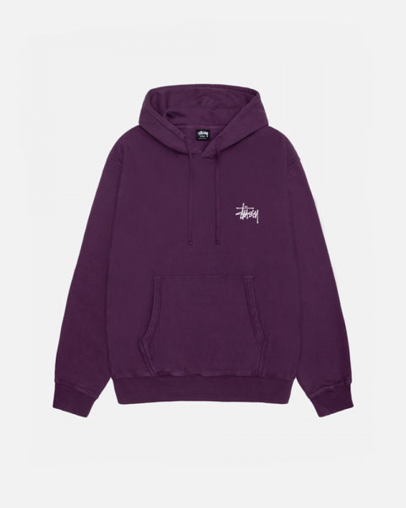 Stussy Basic Stussy Hoodie Pigment Dyed Men Hoodie Purple | YIK-4777