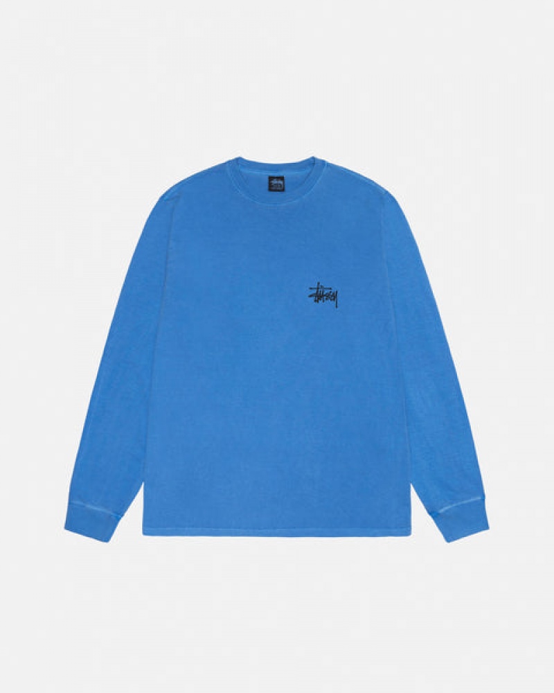 Stussy Basic Stussy LS Tee Pigment Dyed Men T Shirt Blue | HJJ-7160