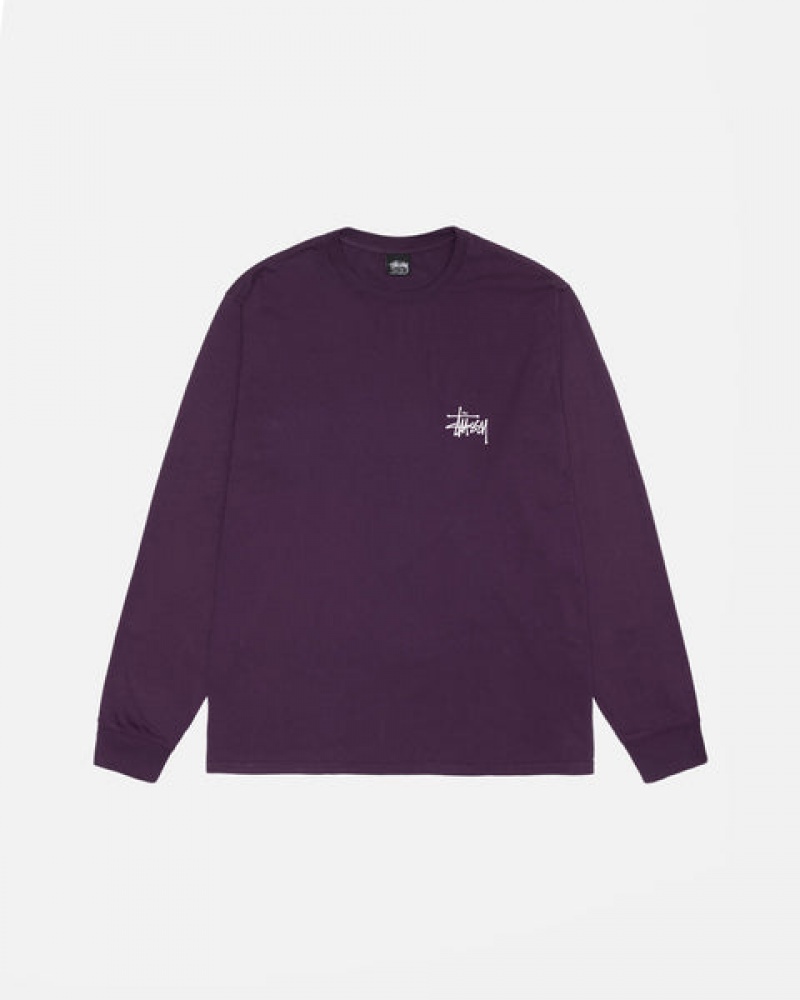 Stussy Basic Stussy LS Tee Pigment Dyed Women T Shirt Purple | NAD-2537