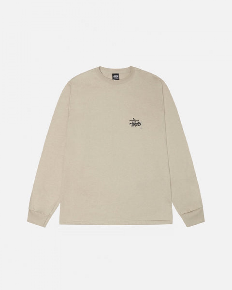 Stussy Basic Stussy Ls Tee Men T Shirt Khaki | ZCU-2051