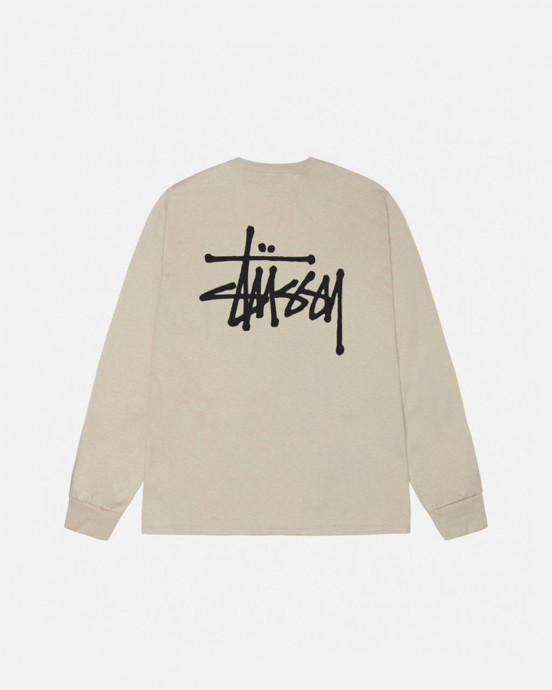 Stussy Basic Stussy Ls Tee Men T Shirt Khaki | ZCU-2051