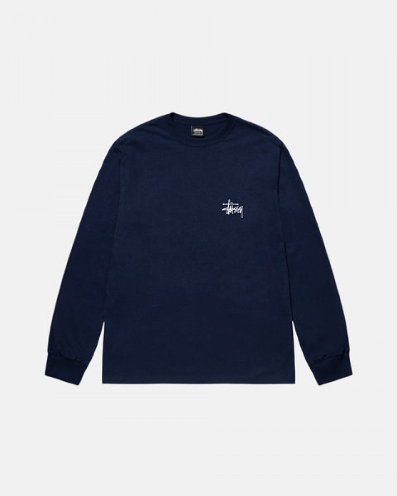 Stussy Basic Stussy Ls Tee Men T Shirt Navy | LVB-2276