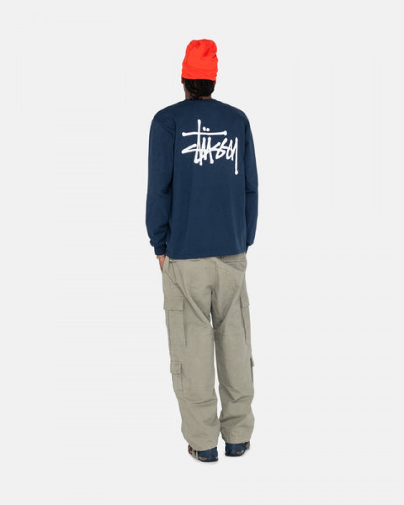 Stussy Basic Stussy Ls Tee Men T Shirt Navy | LVB-2276