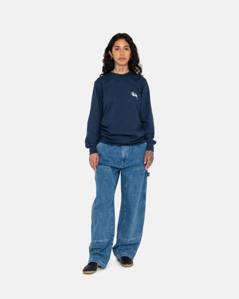 Stussy Basic Stussy Ls Tee Women T Shirt Navy | PWU-0687