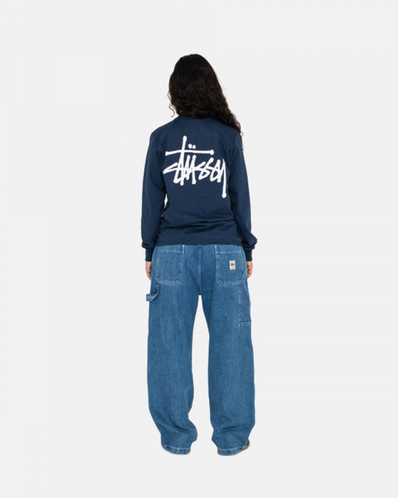 Stussy Basic Stussy Ls Tee Women T Shirt Navy | PWU-0687