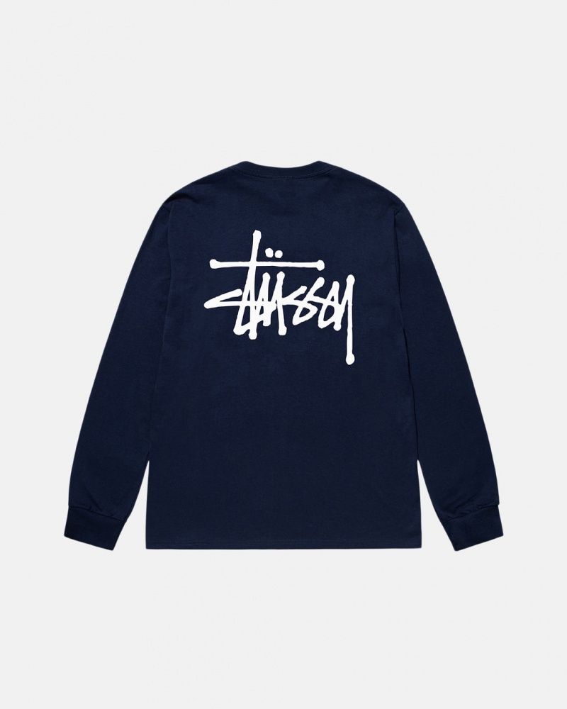 Stussy Basic Stussy Ls Tee Women T Shirt Navy | PWU-0687