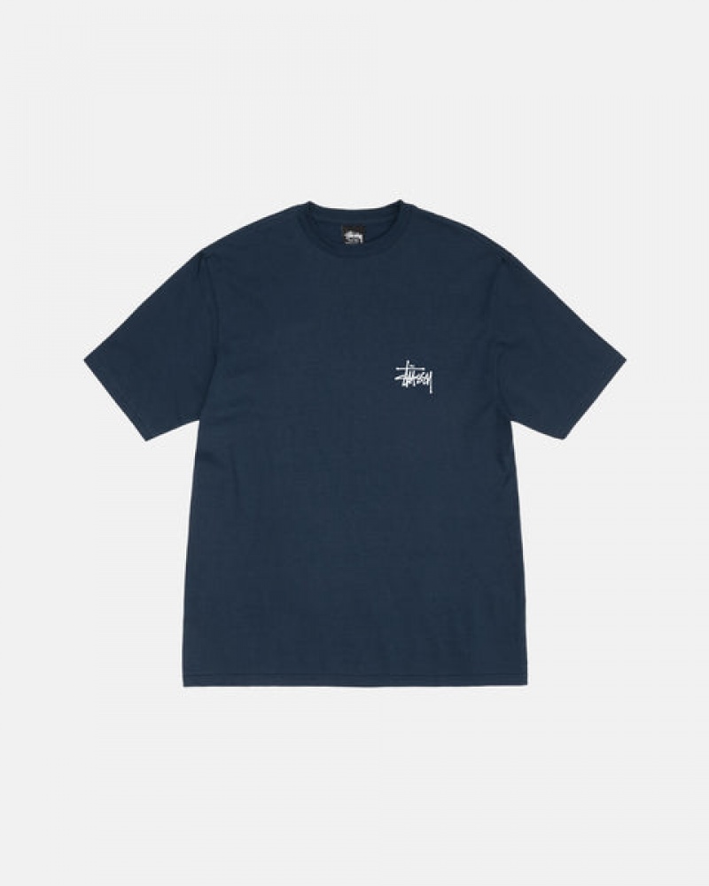 Stussy Basic Stussy Tee Men T Shirt Navy | FKG-8659