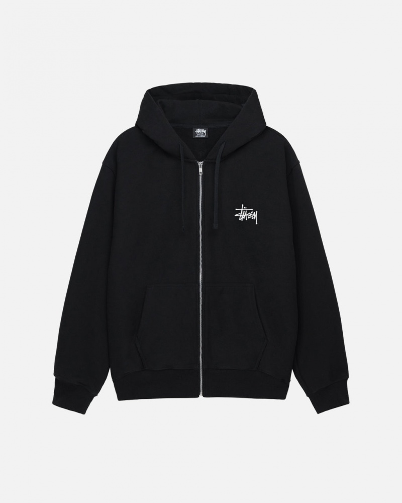 Stussy Basic Stussy Zip Hoodie Men Hoodie Black | WEC-3787