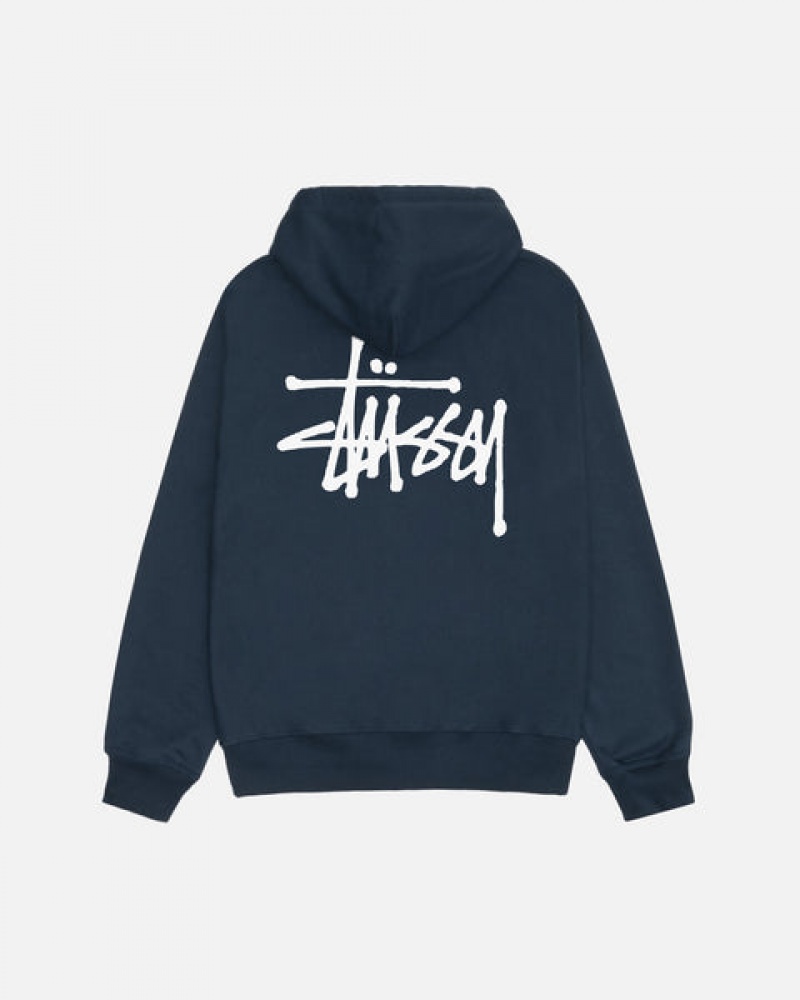 Stussy Basic Stussy Zip Hoodie Men Hoodie Navy | QHC-5667