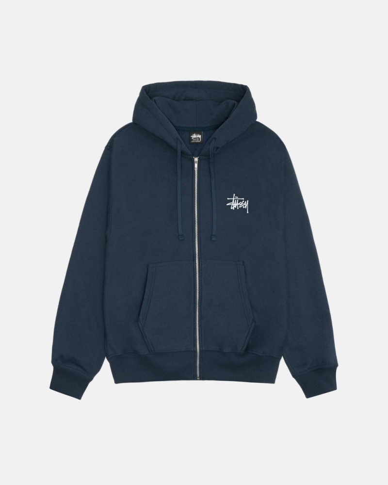 Stussy Basic Stussy Zip Hoodie Men Hoodie Navy | QHC-5667