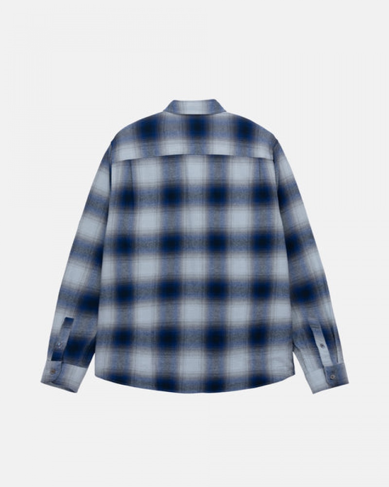 Stussy Bay Plaid Shirt Men Shirt Jackets Navy | ZRK-7708